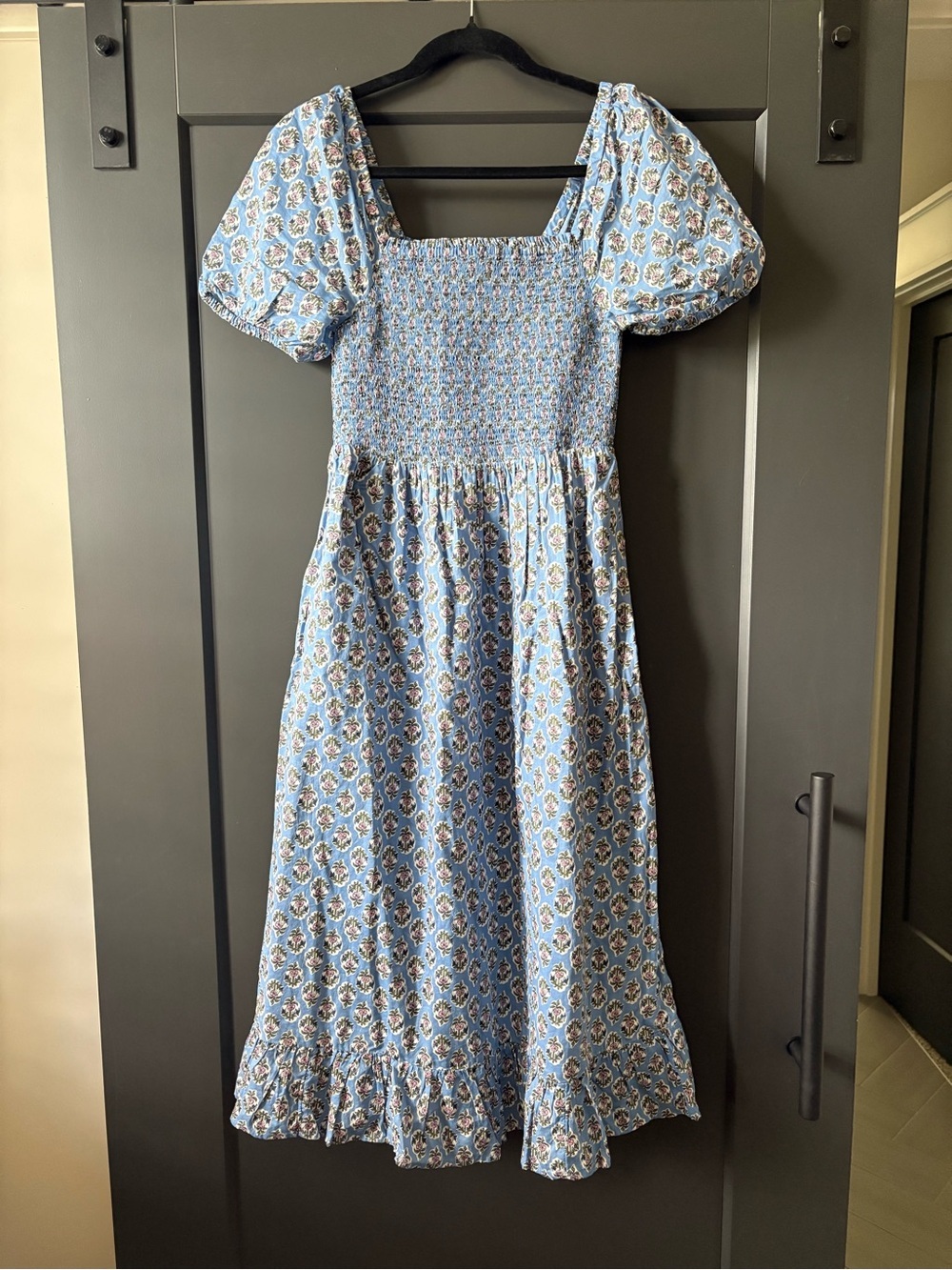 J. Crew Light Blue Floral Smocked Puff Sleeve Dress